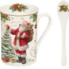 Easy Life Christmas Tableware: Mug with spoon in high quality Fine China and coaster
