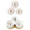 Easy Life Tableware Porcelain appetizer set w/3 bowls and bamboo base