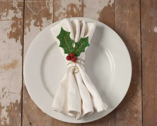 Bethany Lowe TF8627 Holly Leaf Napkin Ring